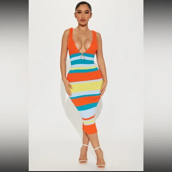Fashion Nova | Dresses | Fashion Nova Kristi Striped Midi Dress Size S |  Poshmark